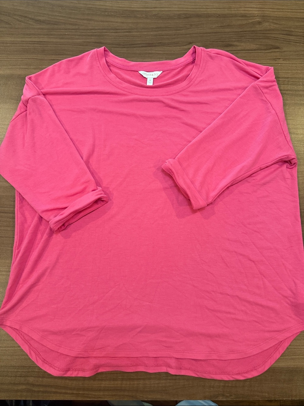 crown & ivy maternity Bright Pink 3/4 Sleeve Scoop Neck Top